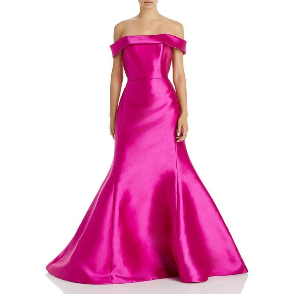 Amsale Womens Mikado Pink Formal Off-The-Shoulder Maxi Evening Dress Gown NWT